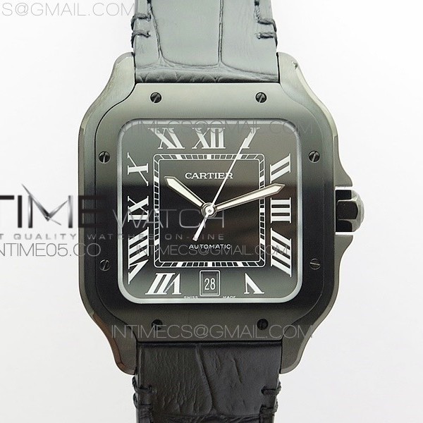 V6공장 산토스 라지 DLC 블랙다이얼 가죽스트랩 Santos-100 DLC V6F 1:1 Best Edition Black dial on Black Leather Strap Miyota 9015