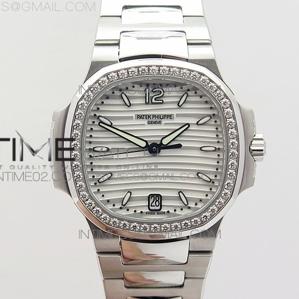 PF공장 파텍필립 노틸러스점보 레이디 7118 스틸 다이아몬드베젤 화이트다이얼 NAUTILUS JUMBO LADIES 7118 WHITE TEXTURED DIAL DIAMONDS BEZEL ON SS BRACELET A324 CLONE
