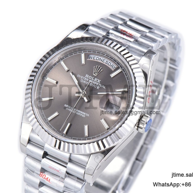 GM공장 롤렉스 데이데이트 40 스틸 그레이다이얼 프레지던트브레이슬릿 텅스텐 DDay Date 40 GMF 1:1 Best Edition 904L Steel Grey Dial Stick Markers on Bracelet A2836（Tungsten Heavy Version）