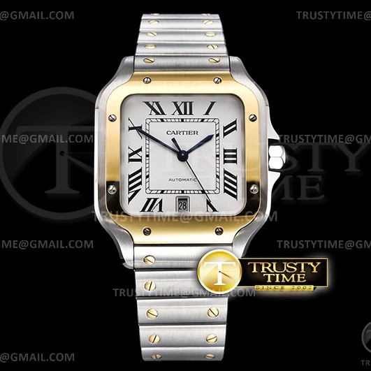 3K공장 까르띠에 산토스 드 까르띠에 40 옐로우골드 콤비 화이트다이얼 스마트링크브레이슬릿 Santos De Cartier Mens XL YG/SS White 3KF MY9015