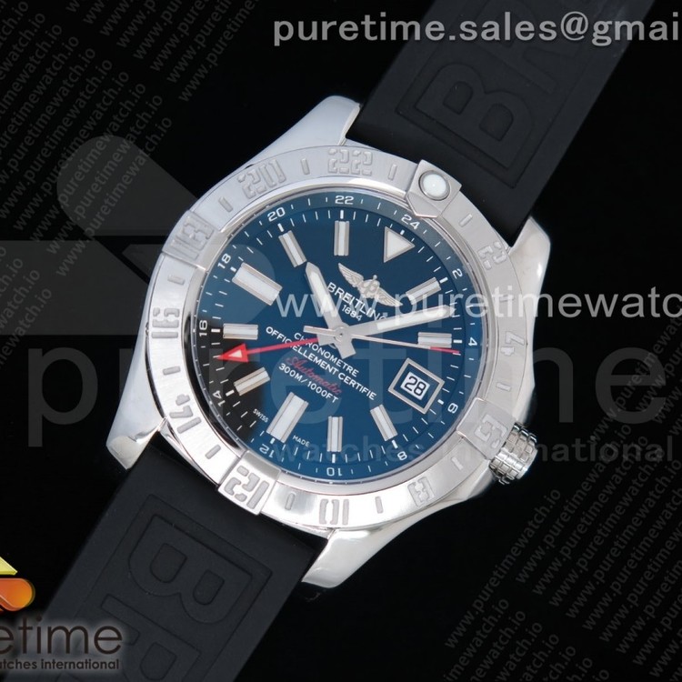 GF공장 v2 브라이틀링 어벤져2 GMT 블랙다이얼 러버 Avenger GMT SS Black Dial Stick Markers on Black rubber Strap A2836 V2